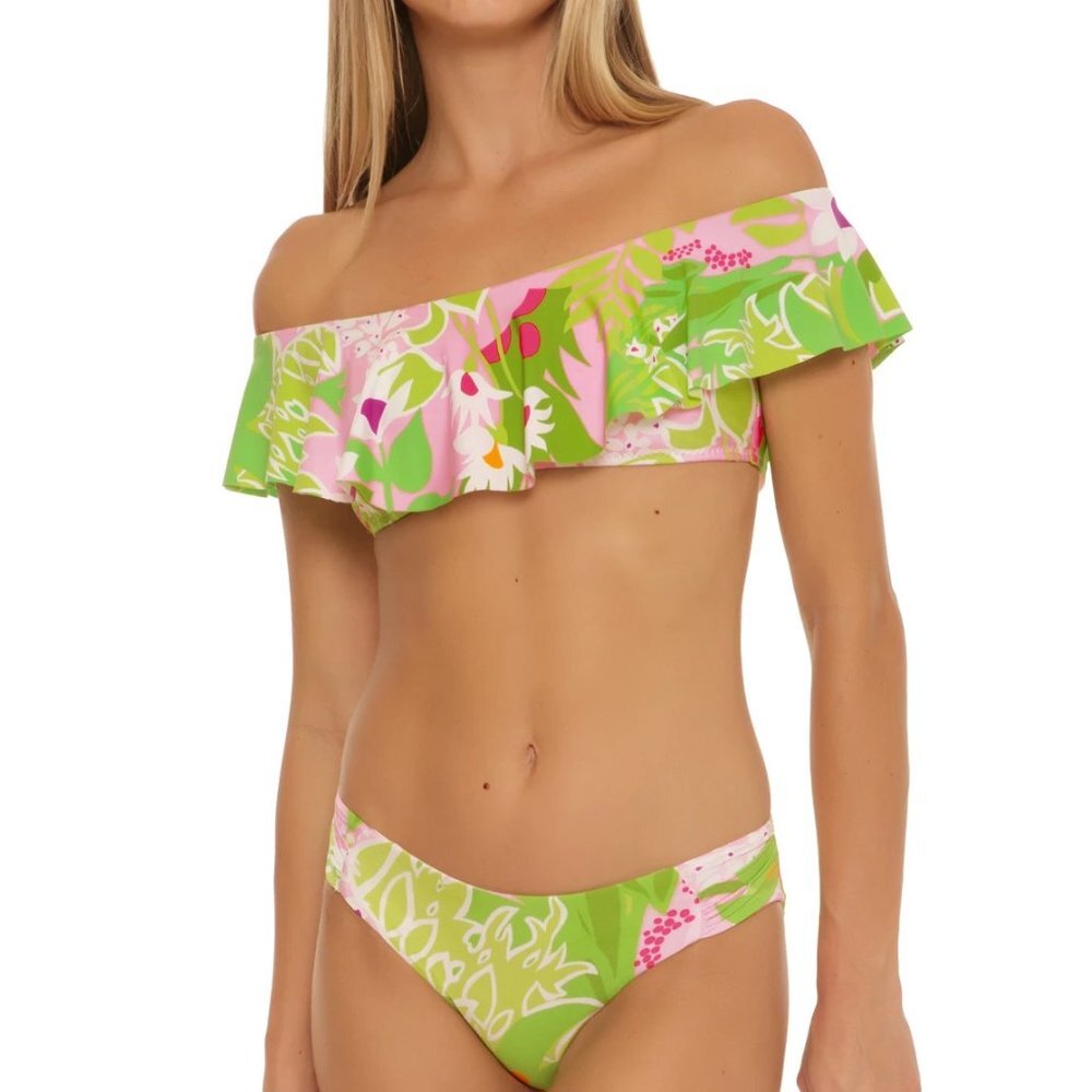 NWT Trina Turk La Palma Off Shoulder Bandeaun Bikini Top & Shirred Bottom Set 8